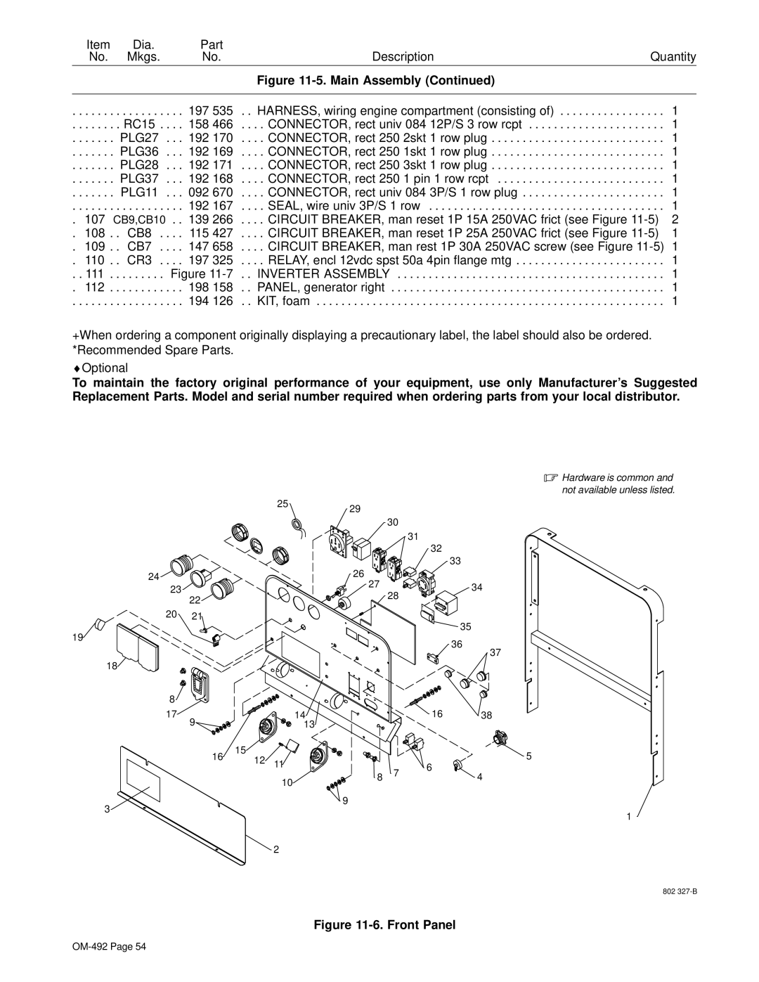 Hobart Welding Products 3025 manual Front Panel 