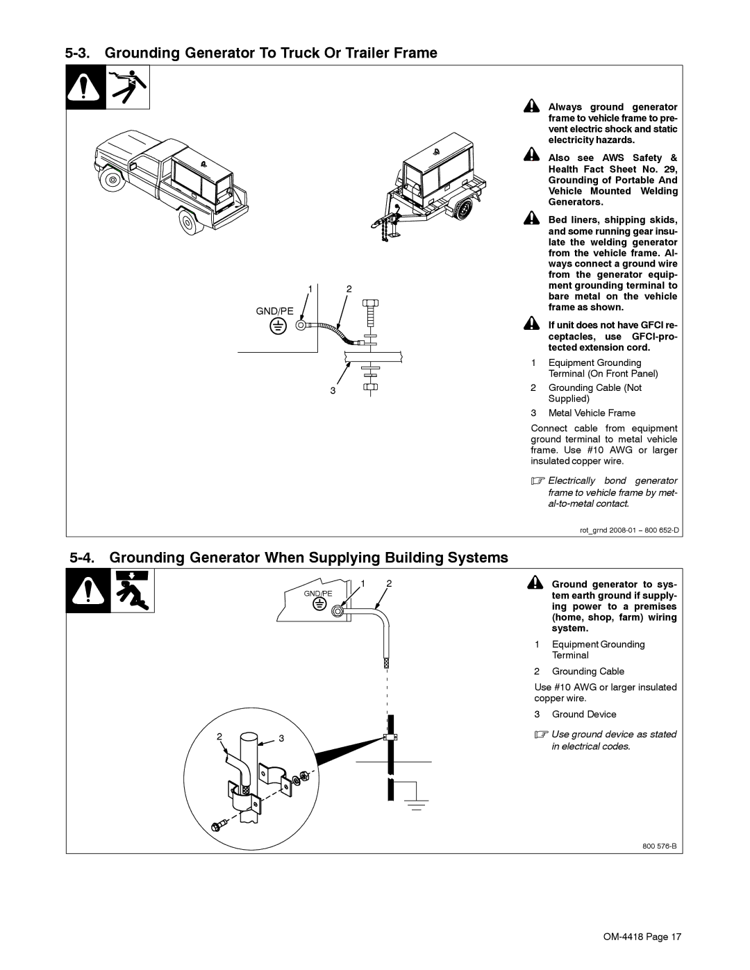 Hobart Welding Products 4500 manual Grounding Generator To Truck Or Trailer Frame 