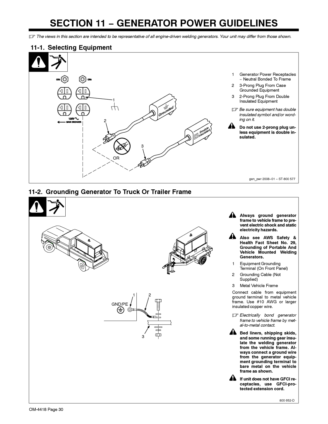 Hobart Welding Products 4500 manual Generator Power Guidelines, Selecting Equipment 