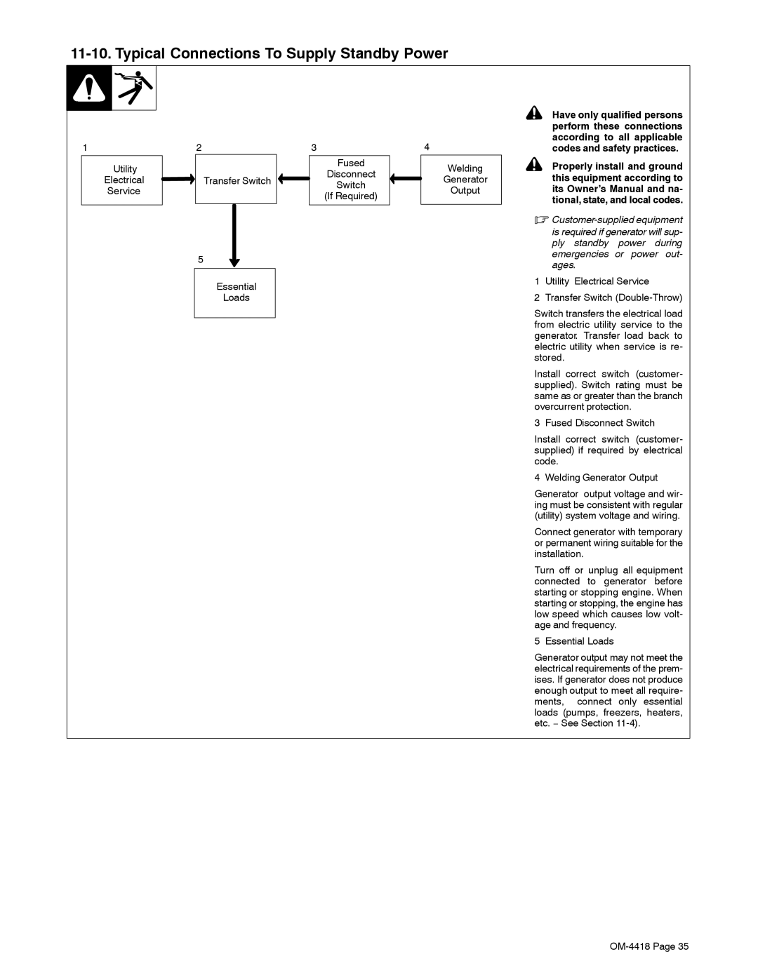 Hobart Welding Products 4500 manual Typical Connections To Supply Standby Power 