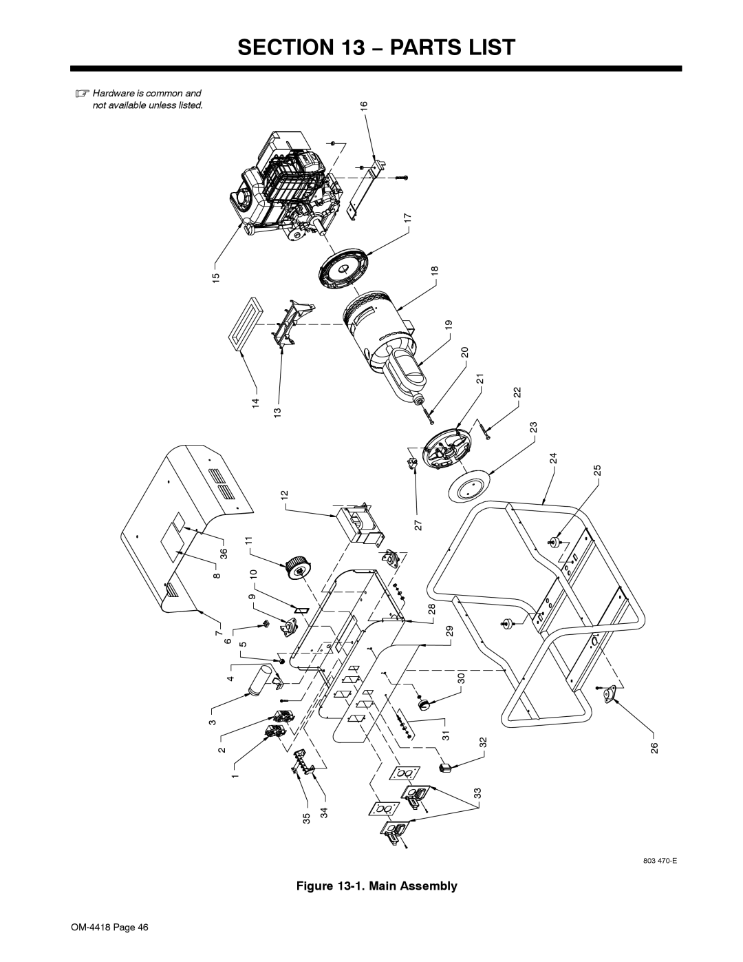 Hobart Welding Products 4500 manual Parts List, Main Assembly 