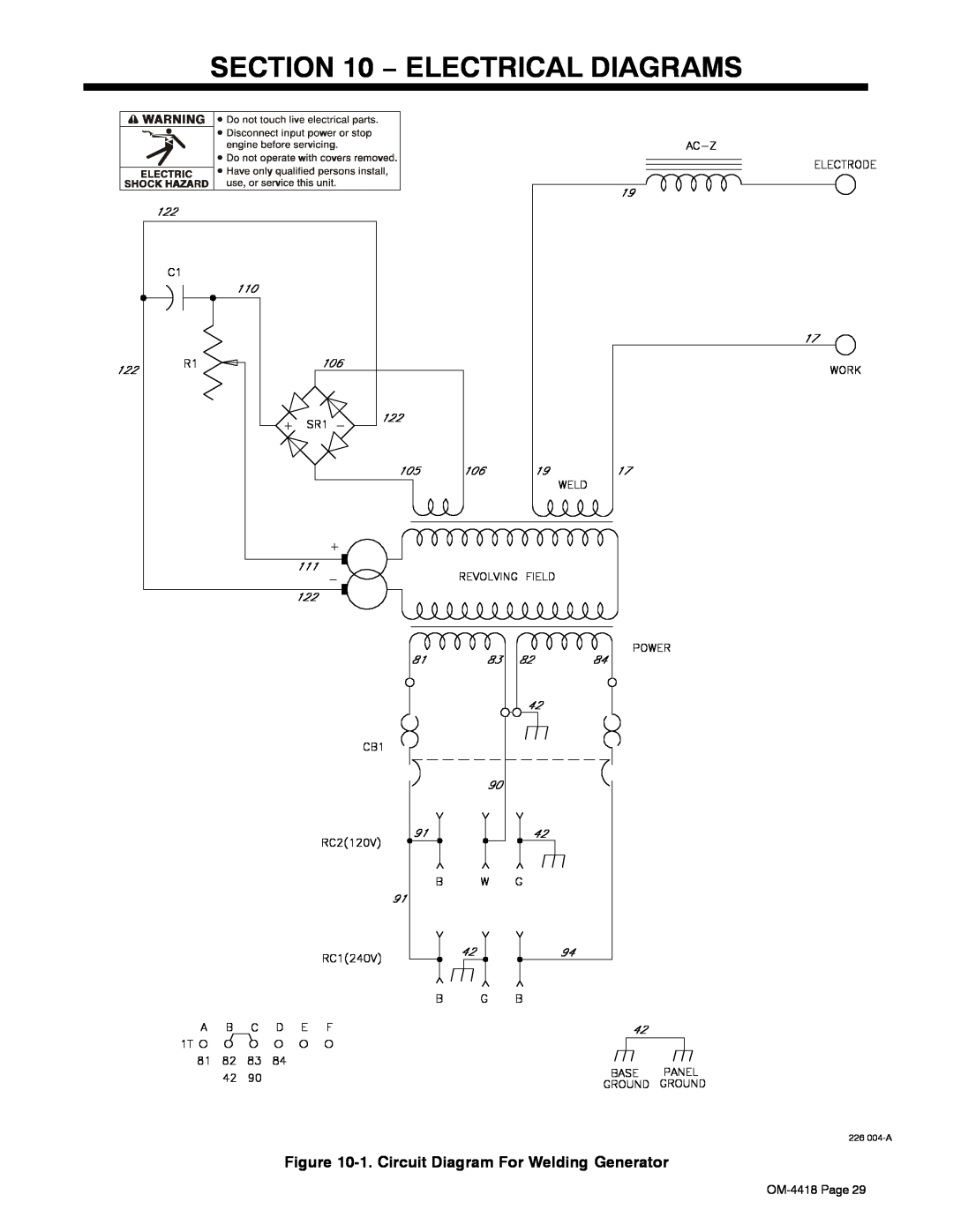 Hobart Welding Products 4500 manual Electrical Diagrams, 1. Circuit Diagram For Welding Generator, 226 004-A 