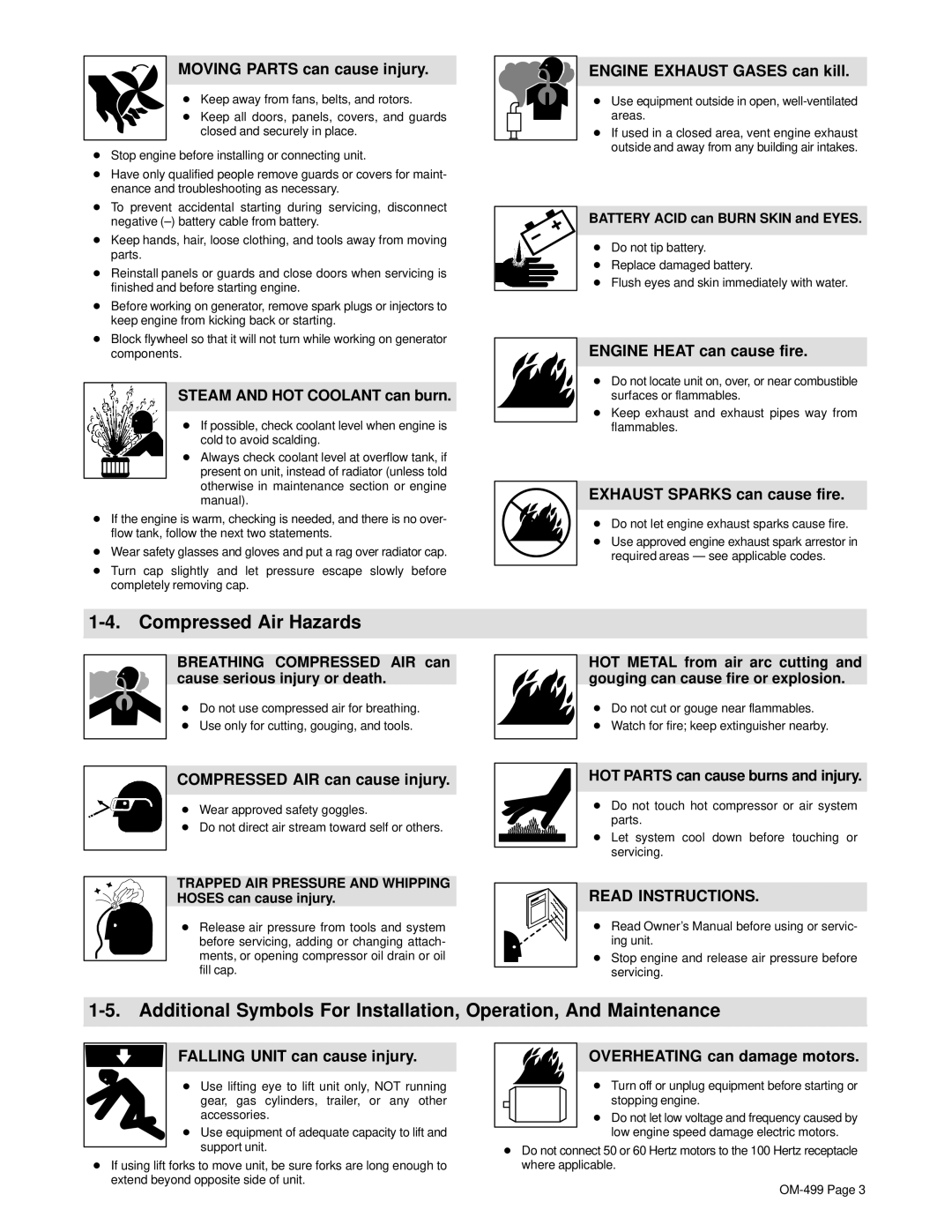 Hobart Welding Products CHAMP 2060 manual Compressed Air Hazards 