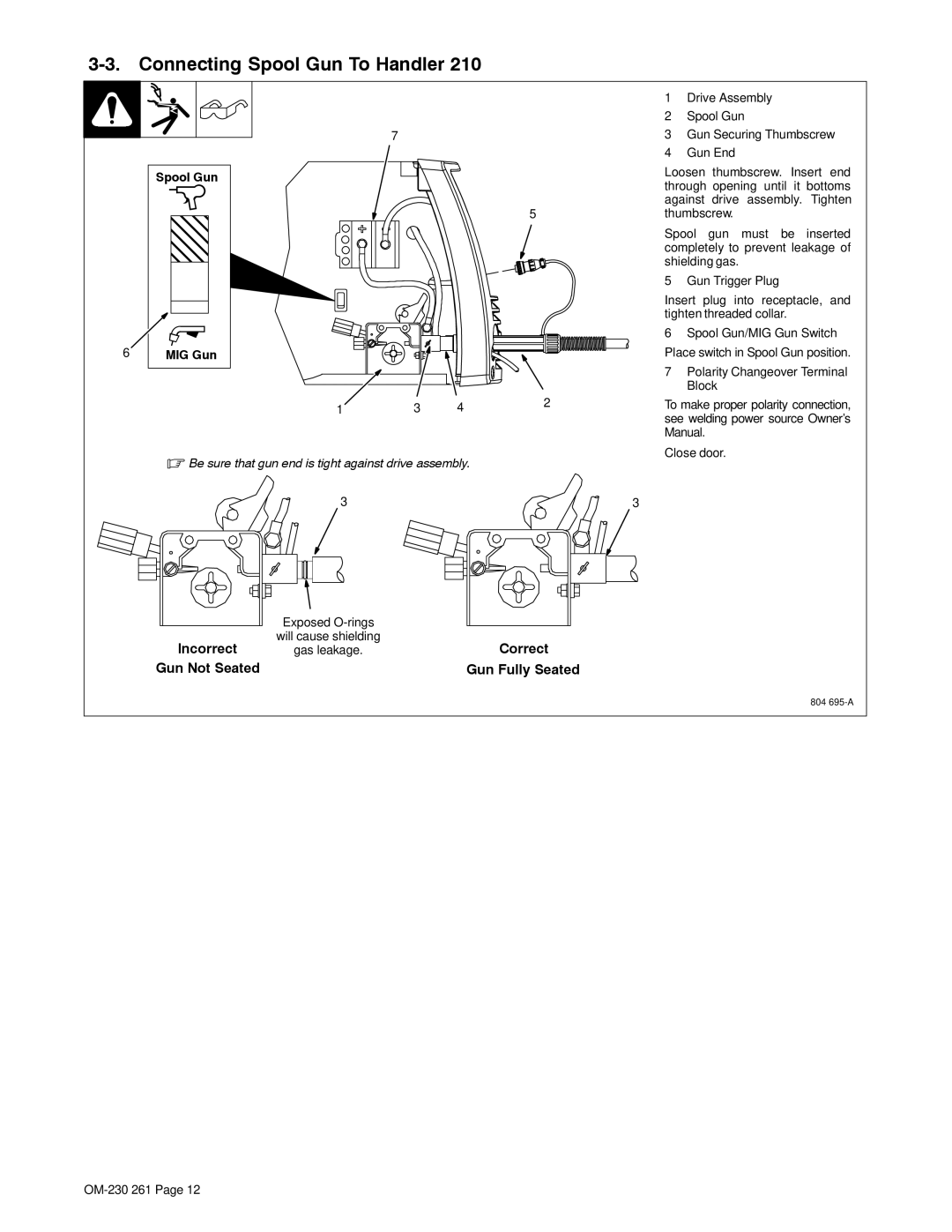 Hobart Welding Products DP 3035-10, DP 3035-20 manual Connecting Spool Gun To Handler, MIG Gun 