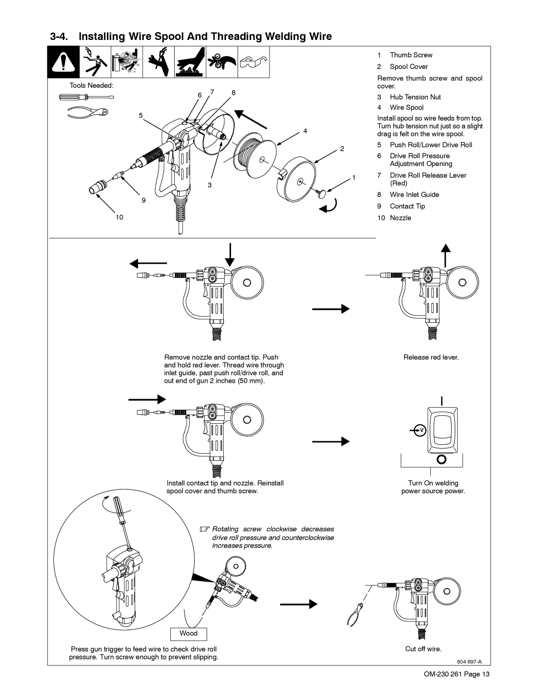 Hobart Welding Products DP 3035-20, DP 3035-10 manual Installing Wire Spool And Threading Welding Wire 