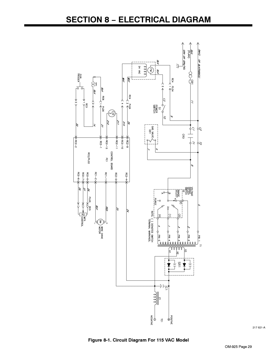 Hobart Welding Products 180, H-10 GUN manual Electrical Diagram, Circuit Diagram For 115 VAC Model 