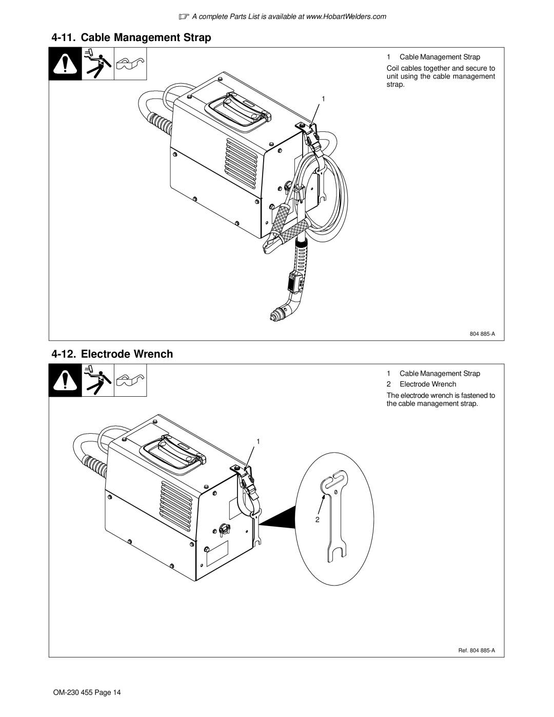 Hobart Welding Products HP-25 TORCH, 250ci manual Cable Management Strap, Electrode Wrench 