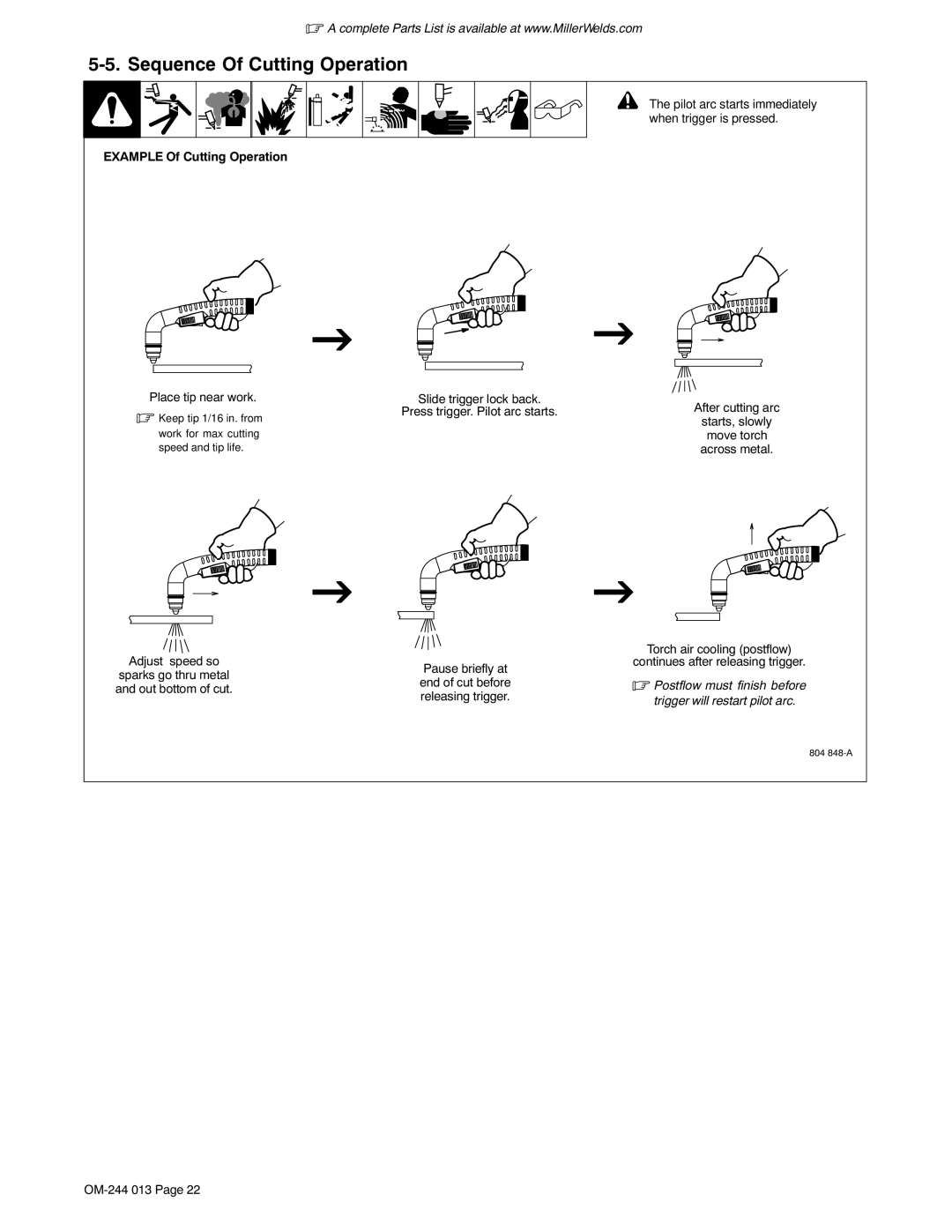 Hobart Welding Products HP-70, 700I manual Sequence Of Cutting Operation, Example Of Cutting Operation 