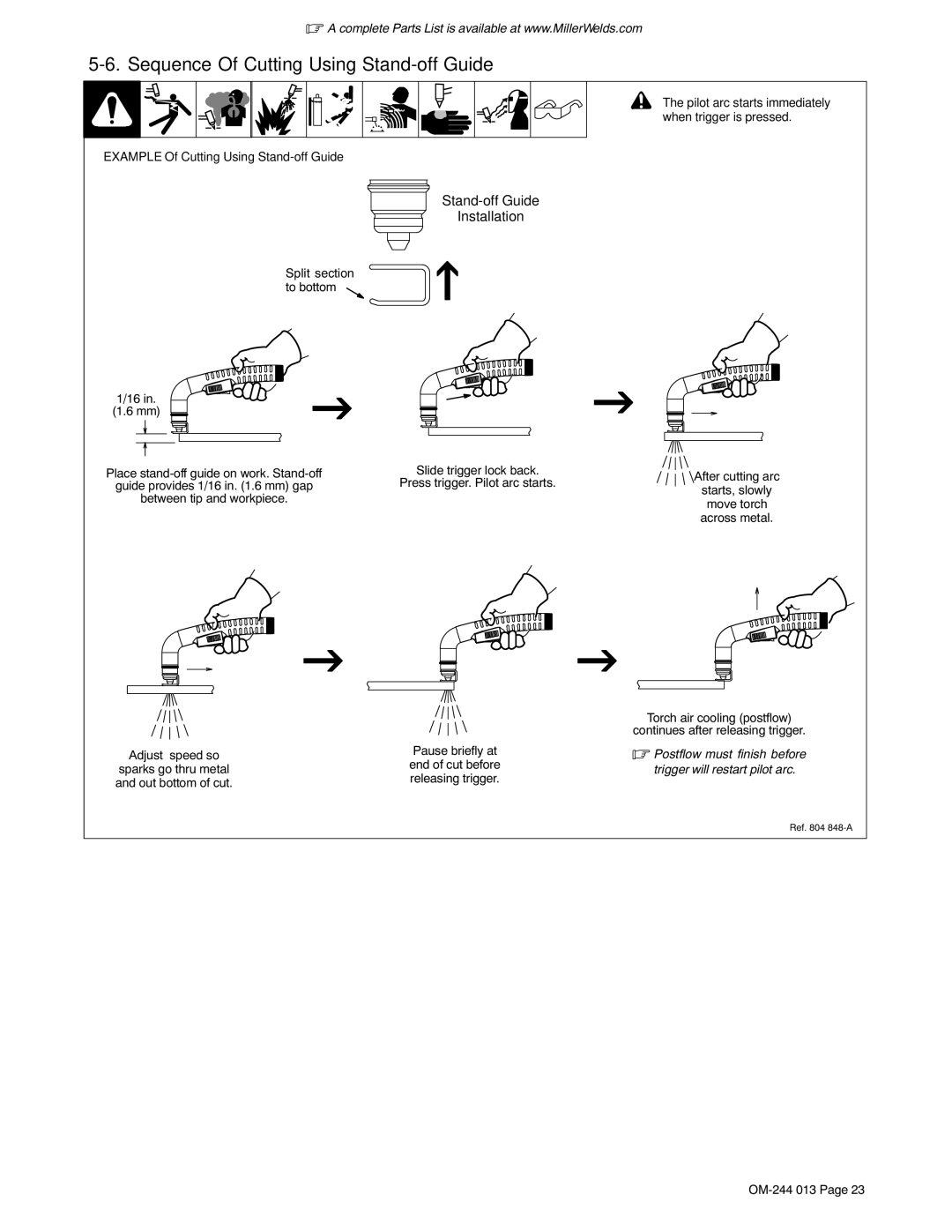 Hobart Welding Products 700I, HP-70 Sequence Of Cutting Using Stand-off Guide, Example Of Cutting Using Stand-off Guide 