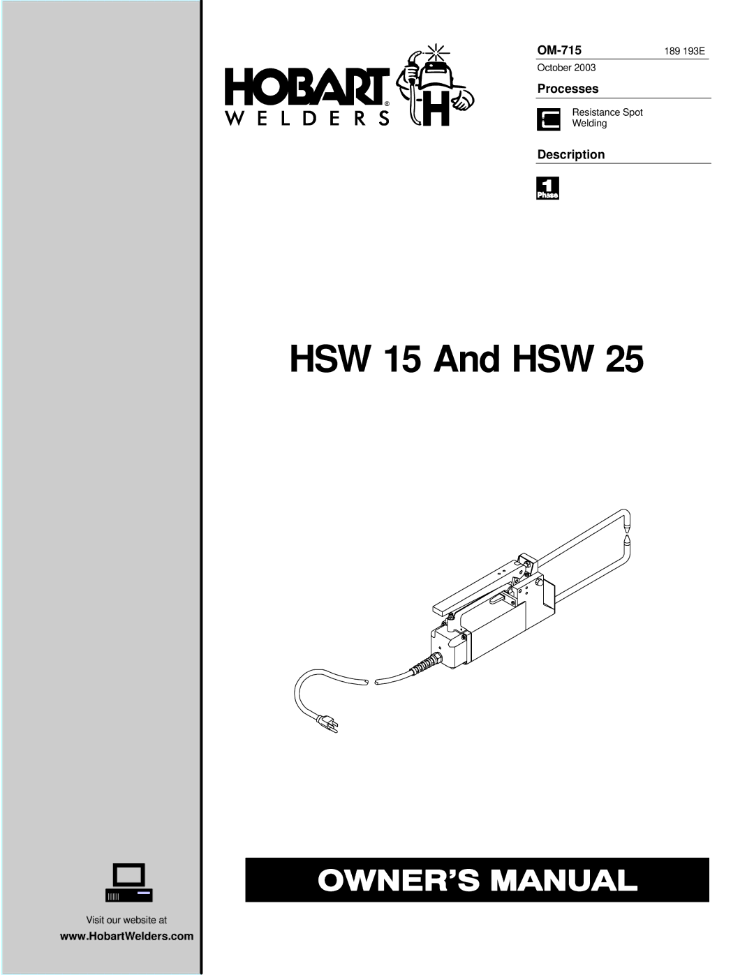 Hobart Welding Products HSW 25, HSW 15 manual OM-715, Processes, Description 