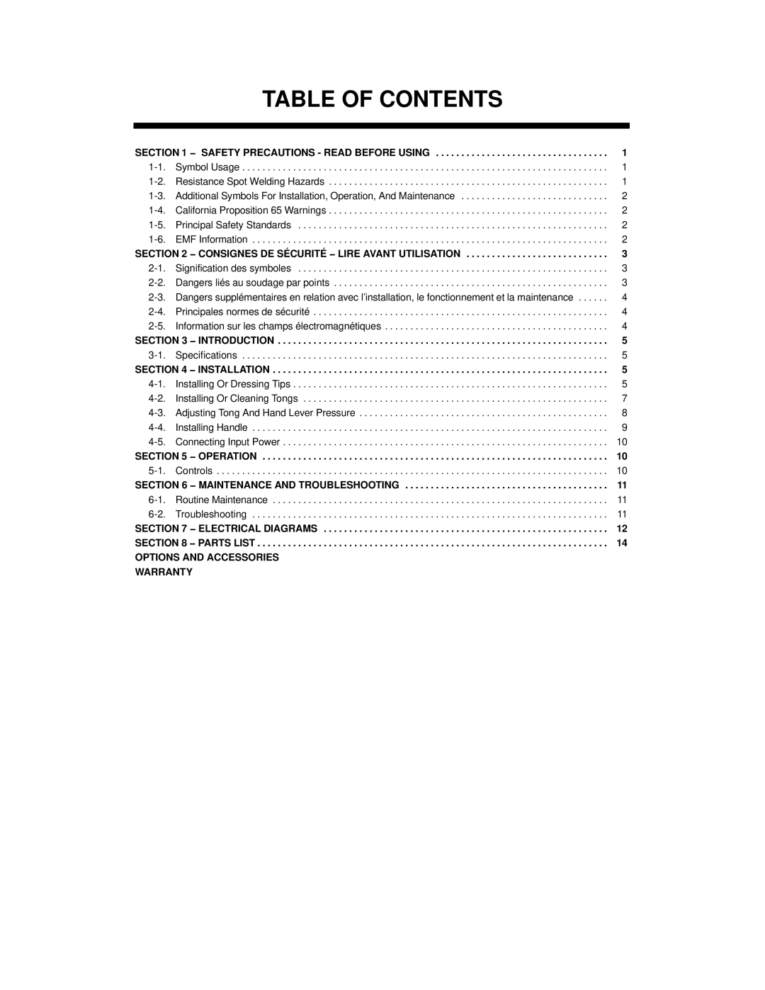 Hobart Welding Products HSW 25, HSW 15 manual Table of Contents 