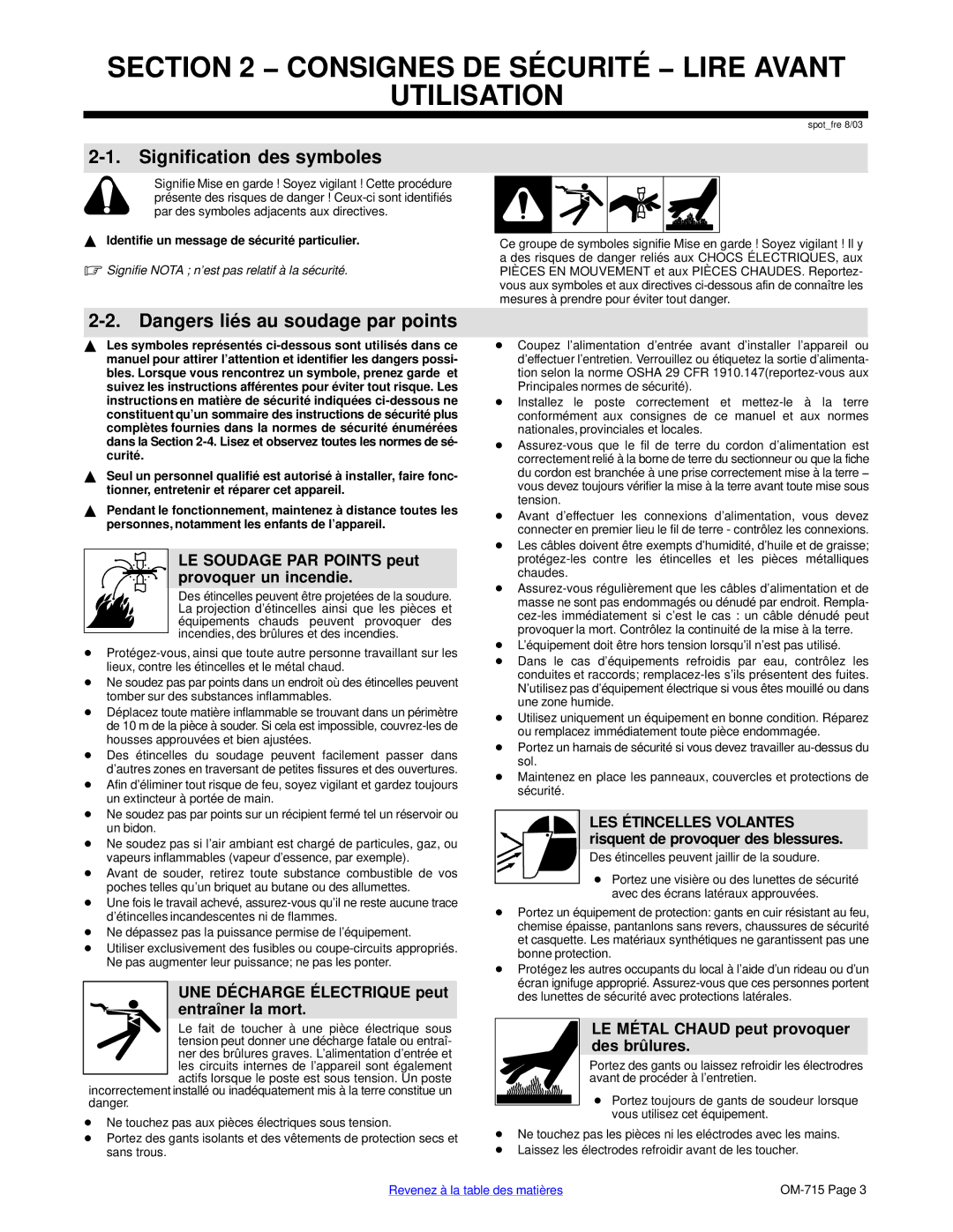 Hobart Welding Products HSW 25, HSW 15 manual Consignes DE Sécurité − Lire Avant Utilisation, Signification des symboles 