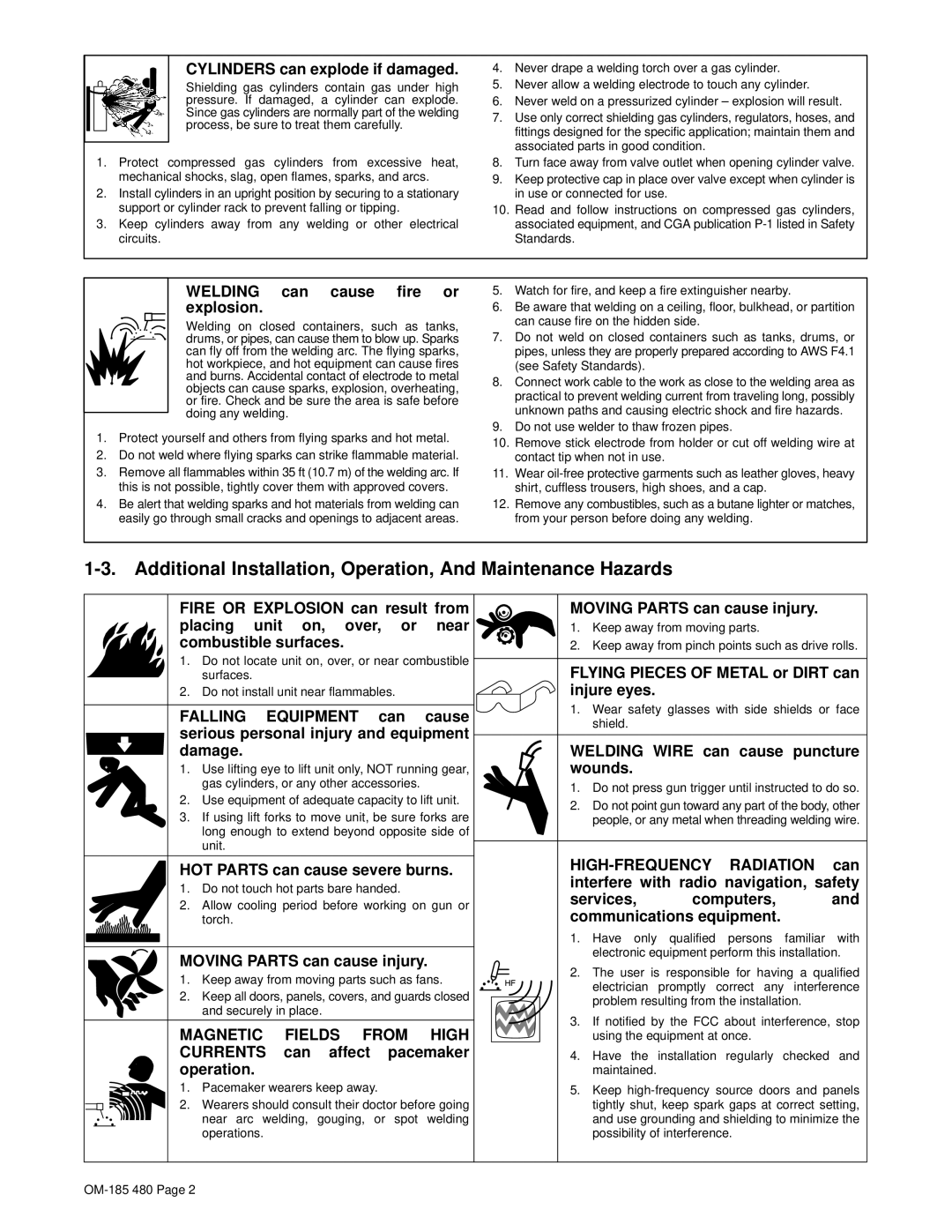 Hobart Welding Products HWC-115A manual Additional Installation, Operation, And Maintenance Hazards 