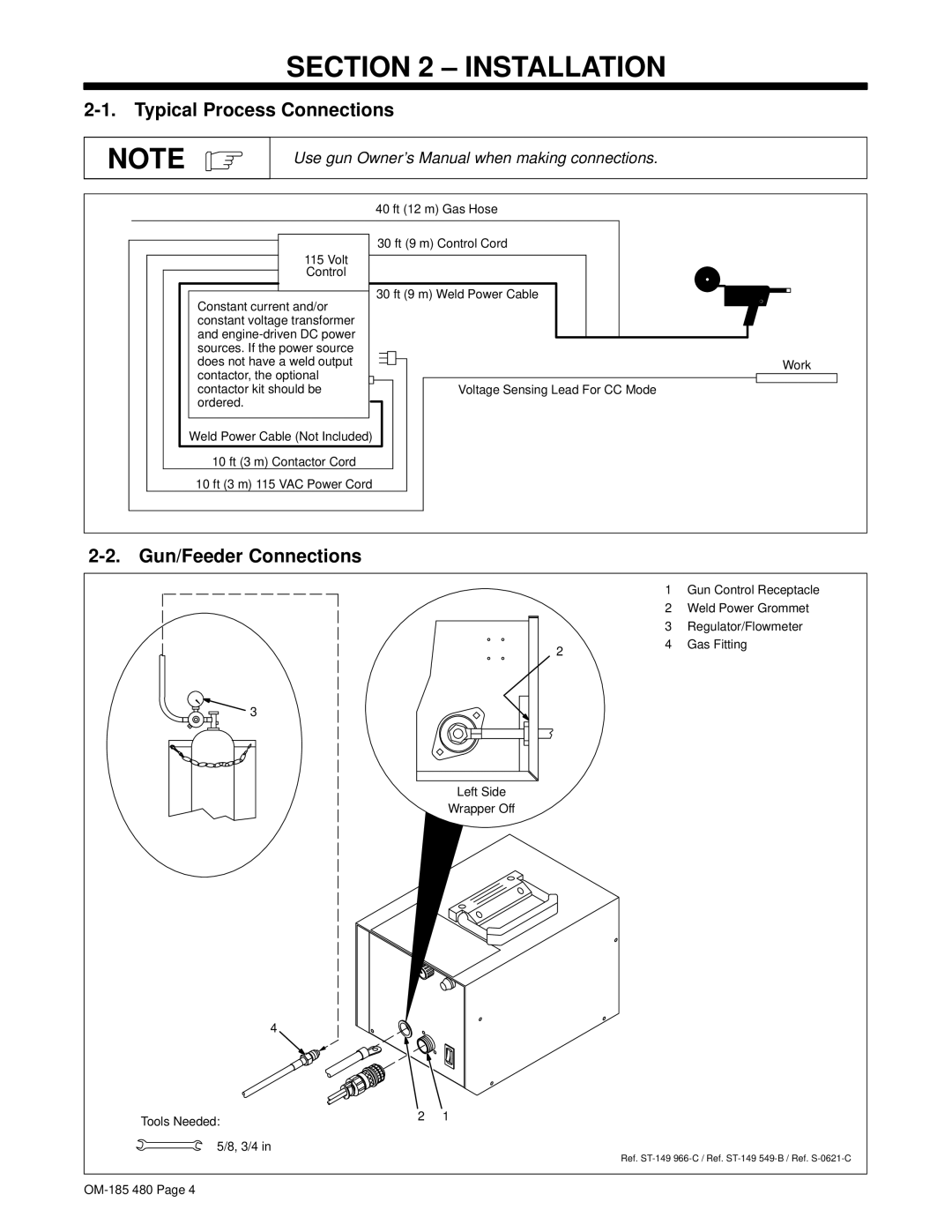 Hobart Welding Products HWC-115A manual Installation, Typical Process Connections, Gun/Feeder Connections 