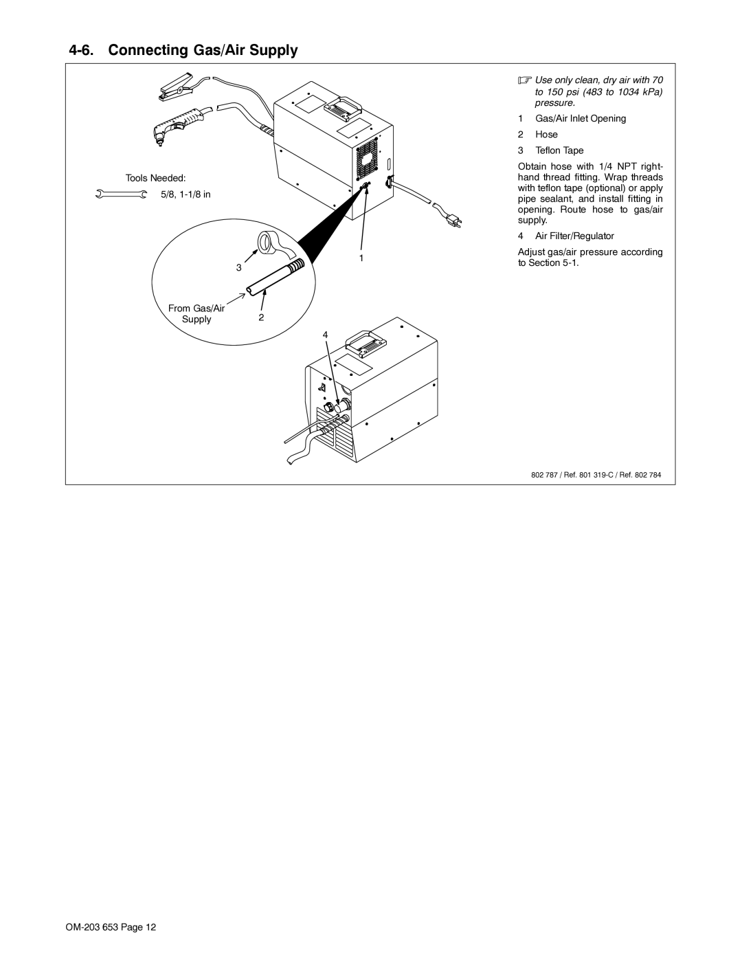 Hobart Welding Products ICE-27C, 400 manual Connecting Gas/Air Supply 