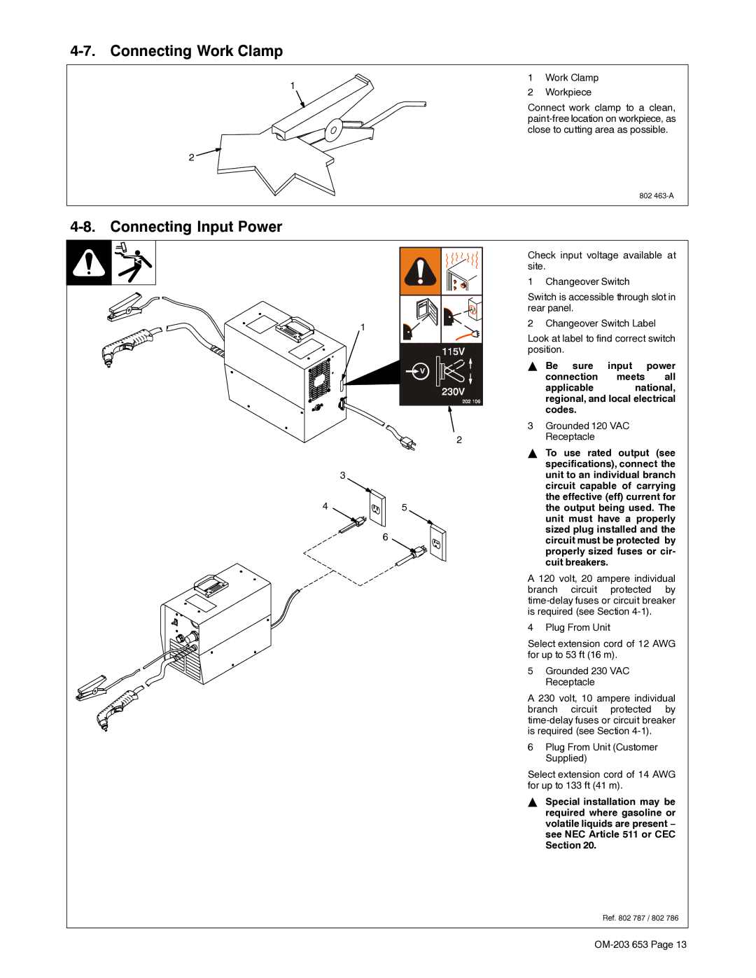 Hobart Welding Products 400, ICE-27C manual Connecting Work Clamp, Connecting Input Power 