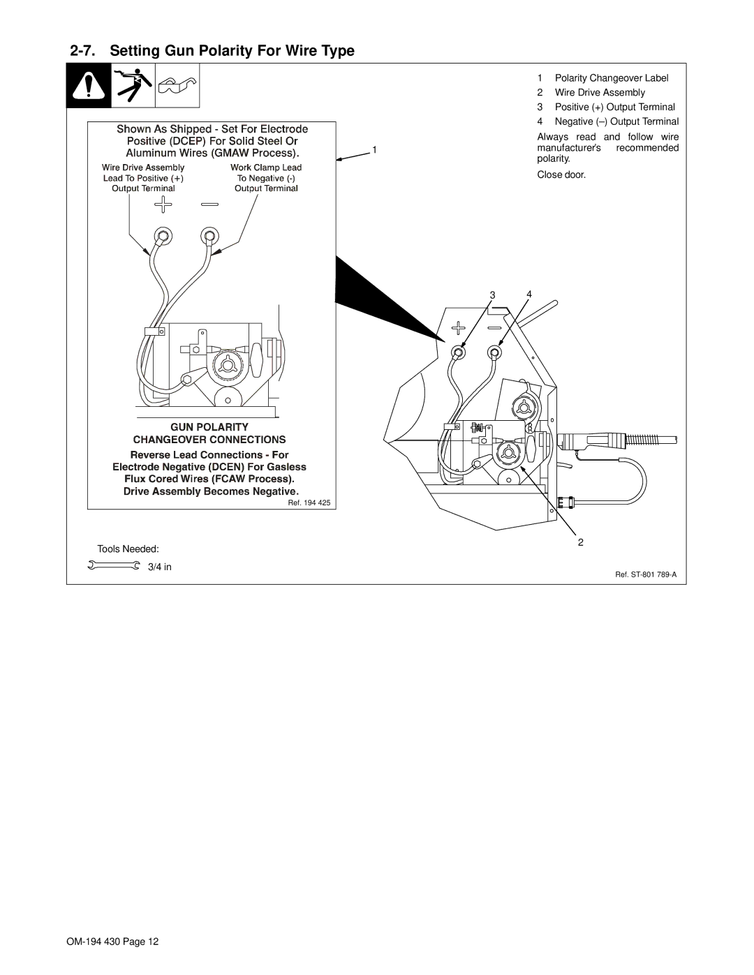 Hobart Welding Products M-25 GUN, 2510 specifications Setting Gun Polarity For Wire Type 