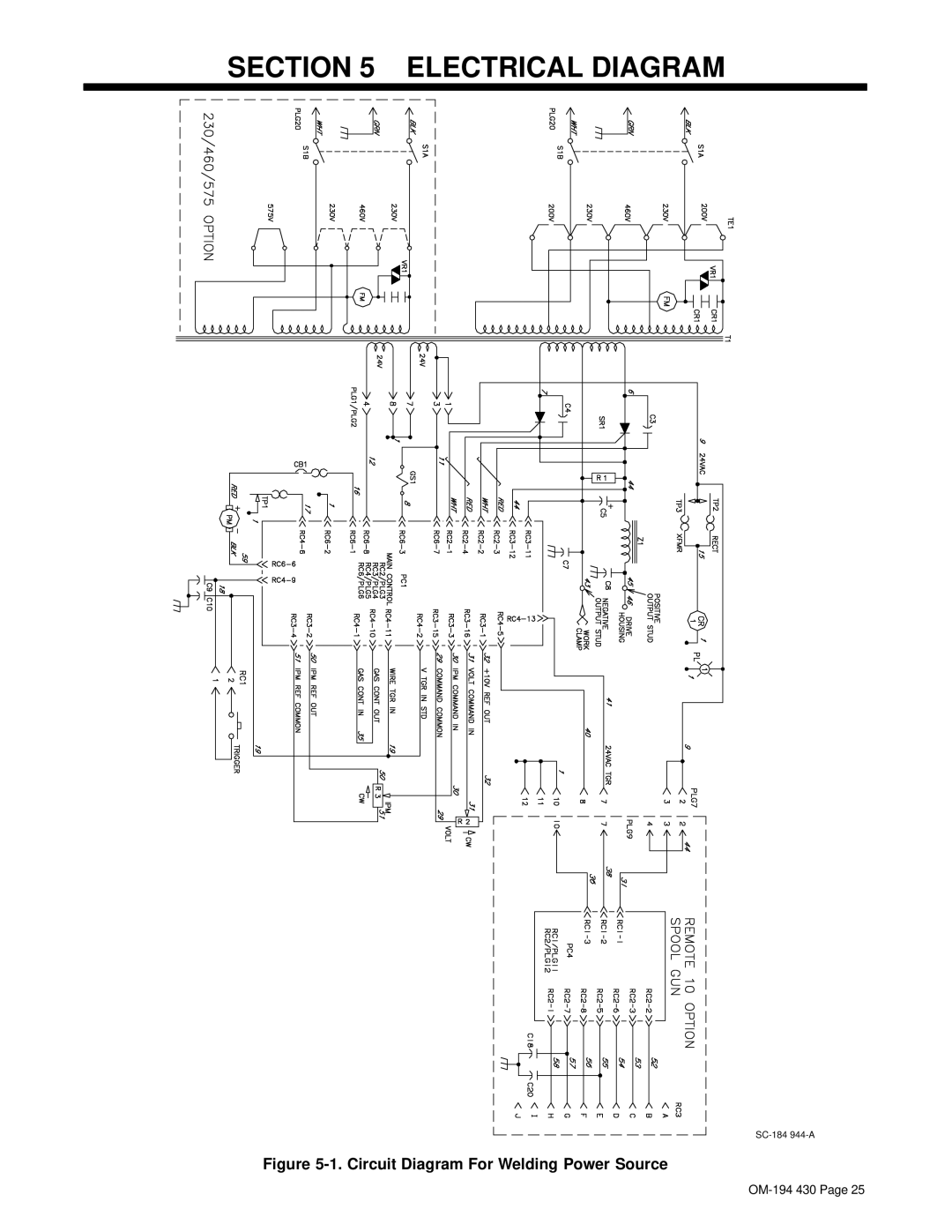 Hobart Welding Products 2510, M-25 GUN specifications Electrical Diagram, Circuit Diagram For Welding Power Source 