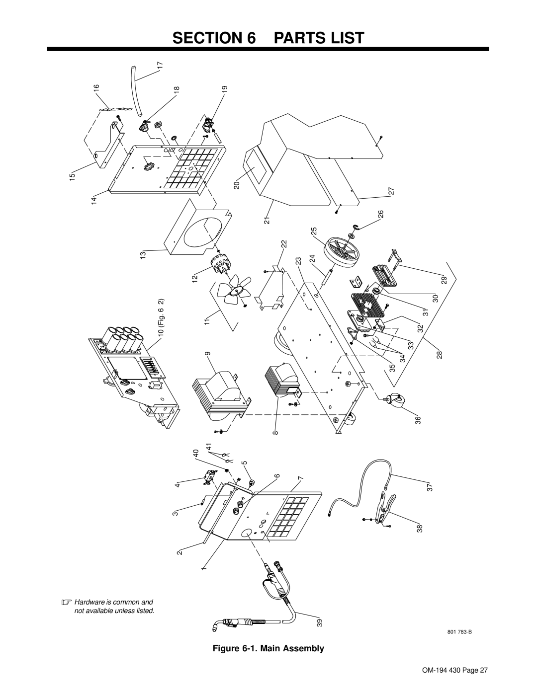 Hobart Welding Products 2510, M-25 GUN specifications Parts List, Main Assembly 