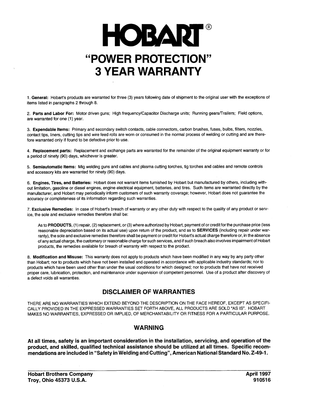 Hobart Welding Products 2510, M-25 GUN specifications 