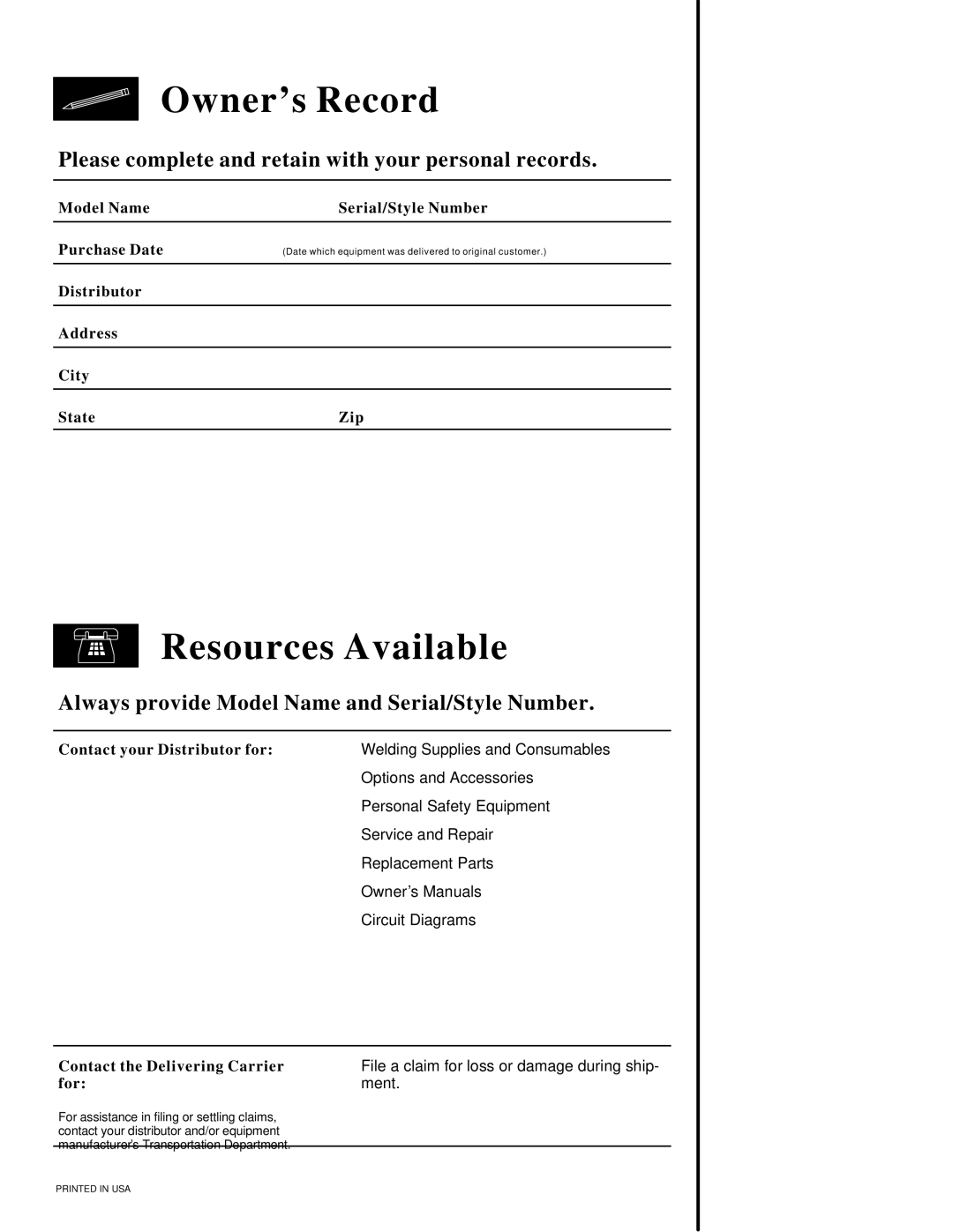 Hobart Welding Products M-25 GUN, 2510 specifications File a claim for loss or damage during ship, Ment 