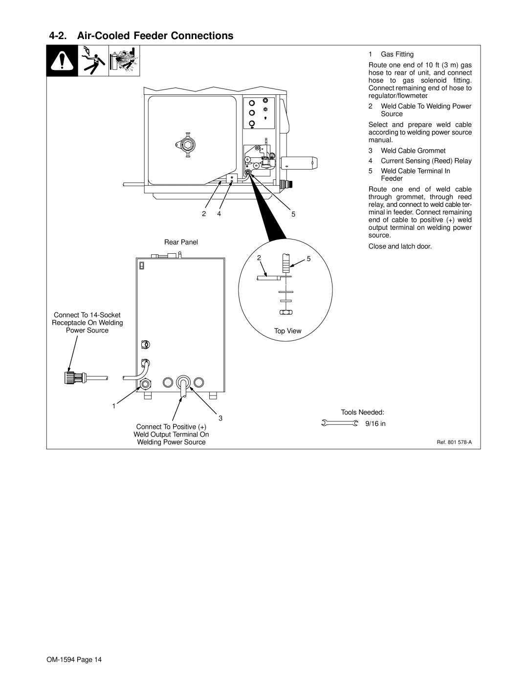 Hobart Welding Products OM-1594 manual Air-Cooled Feeder Connections, Rear Panel 