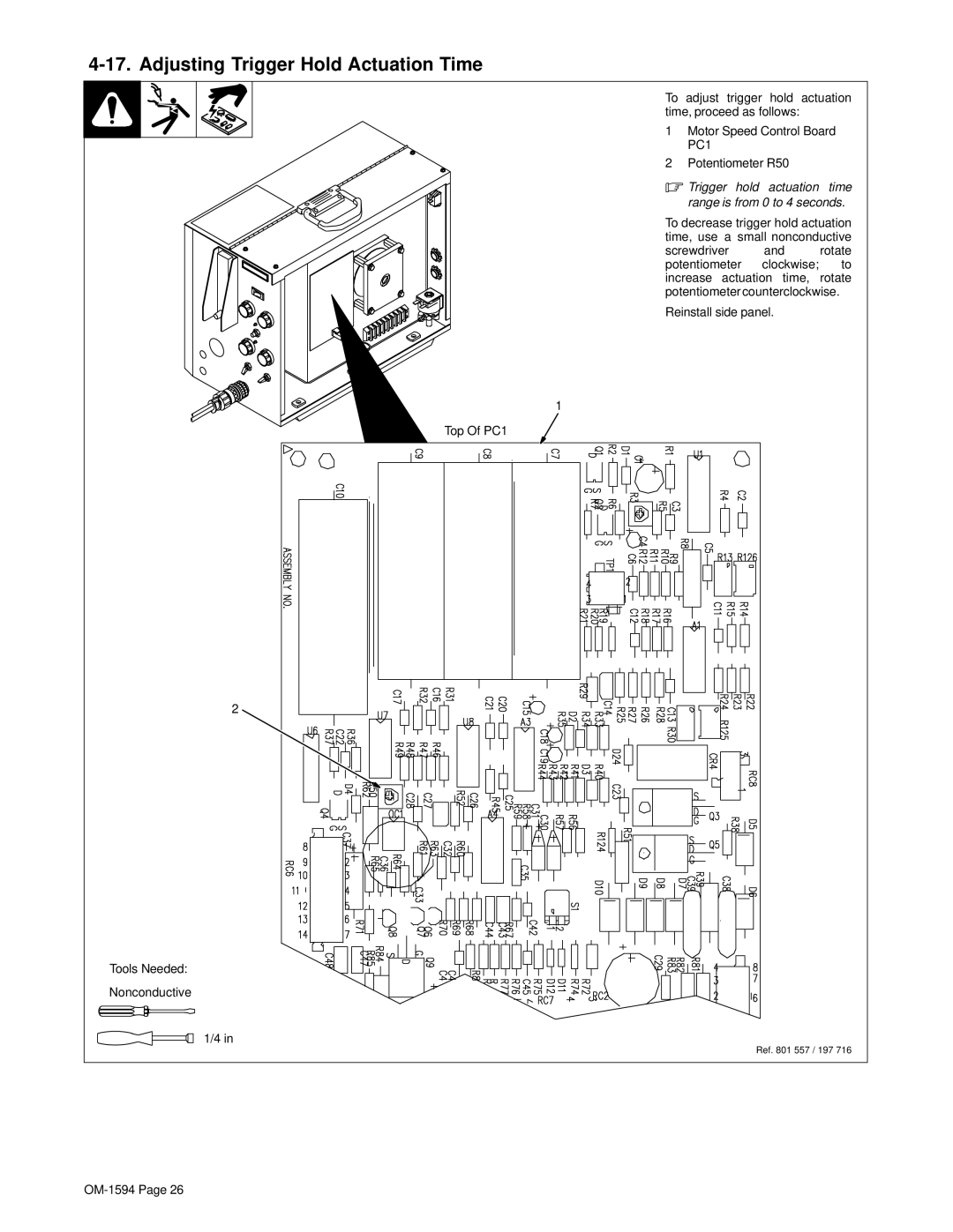 Hobart Welding Products OM-1594 manual Adjusting Trigger Hold Actuation Time 