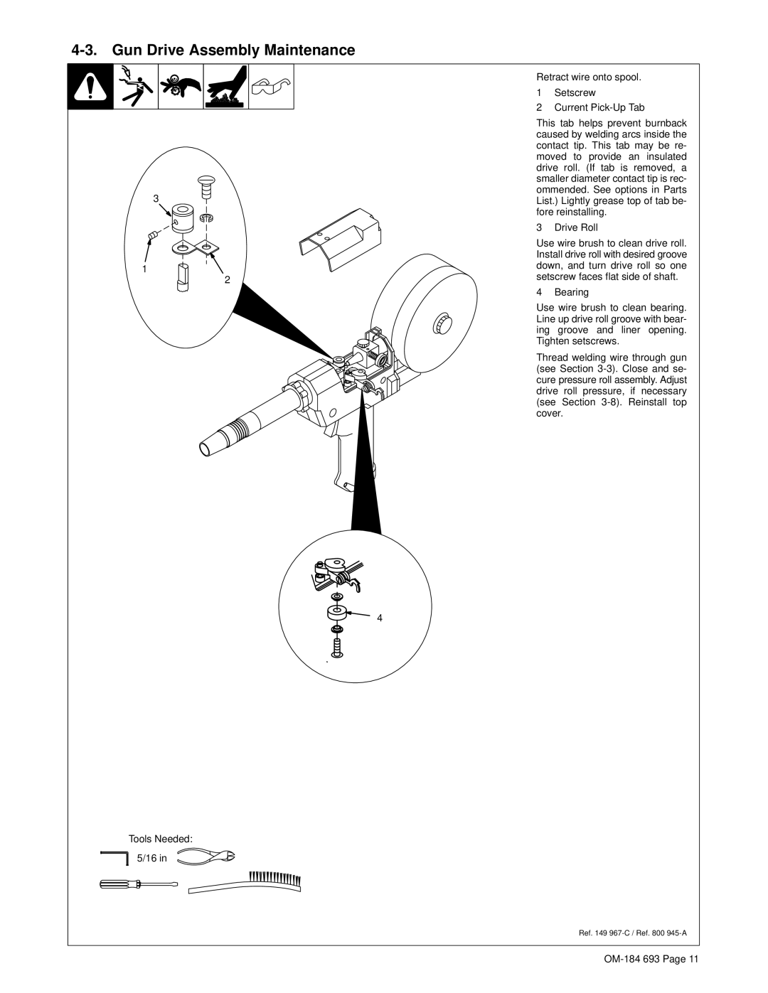 Hobart Welding Products OM-184 693C manual Gun Drive Assembly Maintenance 