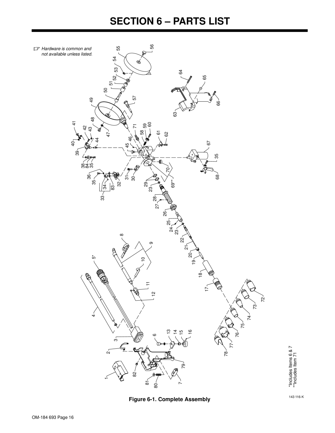 Hobart Welding Products OM-184 693C manual ± Parts List, Complete Assembly 