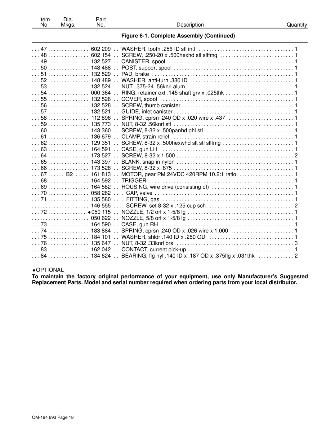 Hobart Welding Products OM-184 693C manual Optional 