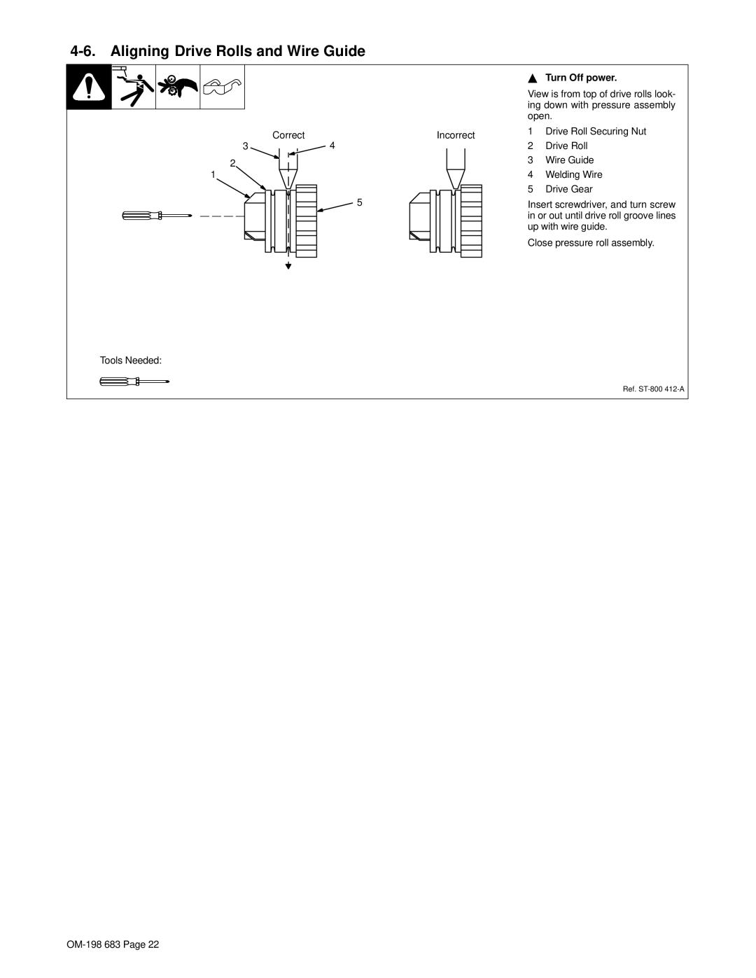 Hobart Welding Products OM-198 683C manual Aligning Drive Rolls and Wire Guide 