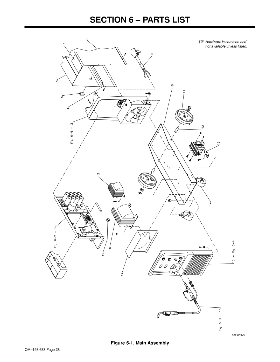 Hobart Welding Products OM-198 683C manual Parts List, Main Assembly 