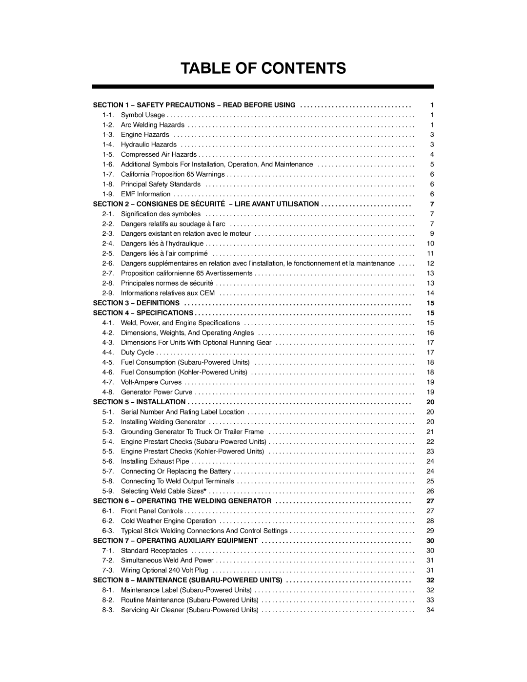 Hobart Welding Products OM-240 438B manual Table of Contents 