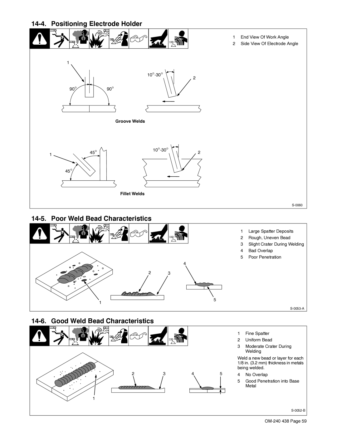 Hobart Welding Products OM-240 438B manual Positioning Electrode Holder, Poor Weld Bead Characteristics, Metal 