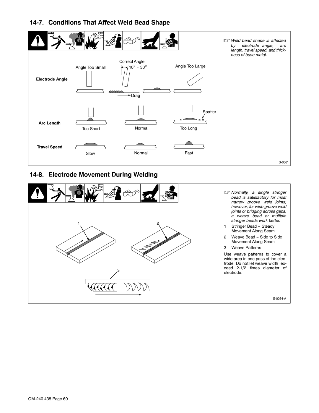 Hobart Welding Products OM-240 438B manual Conditions That Affect Weld Bead Shape, Electrode Movement During Welding 