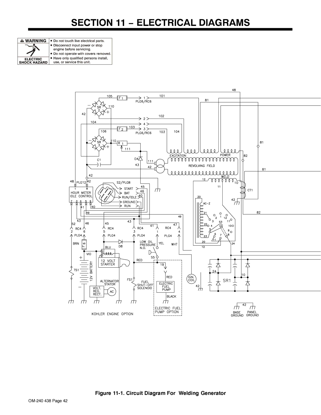 Hobart Welding Products OM-240 438E manual Electrical Diagrams, Circuit Diagram For Welding Generator 