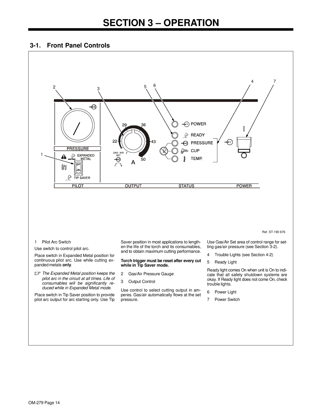 Hobart Welding Products OM-279 manual Operation, Front Panel Controls 