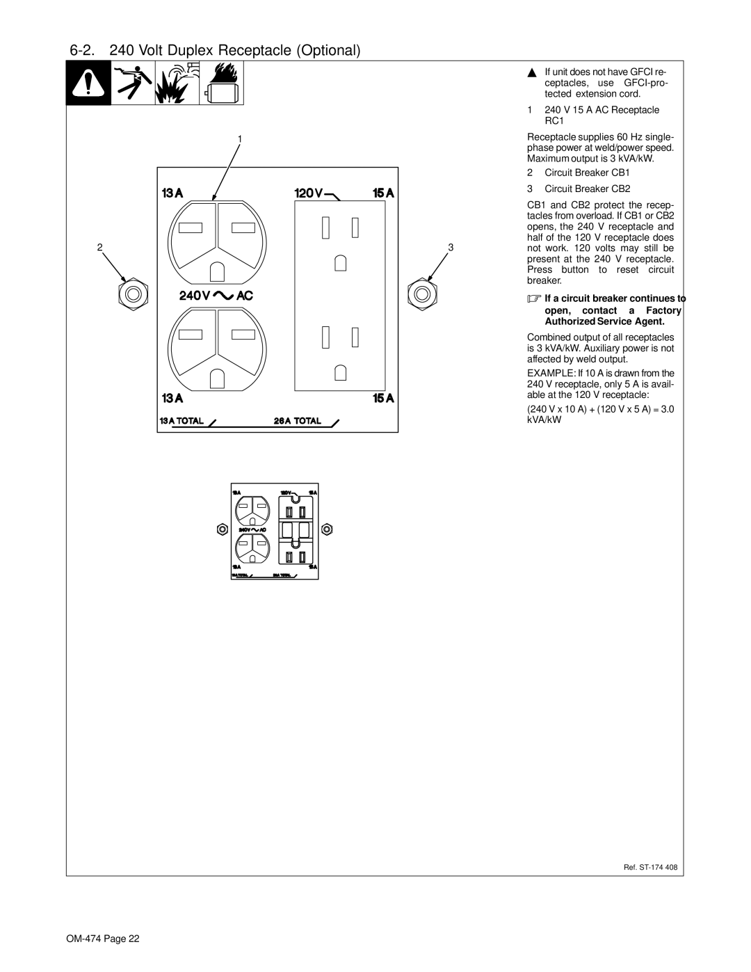 Hobart Welding Products OM-474 manual Volt Duplex Receptacle Optional, Open Contact 