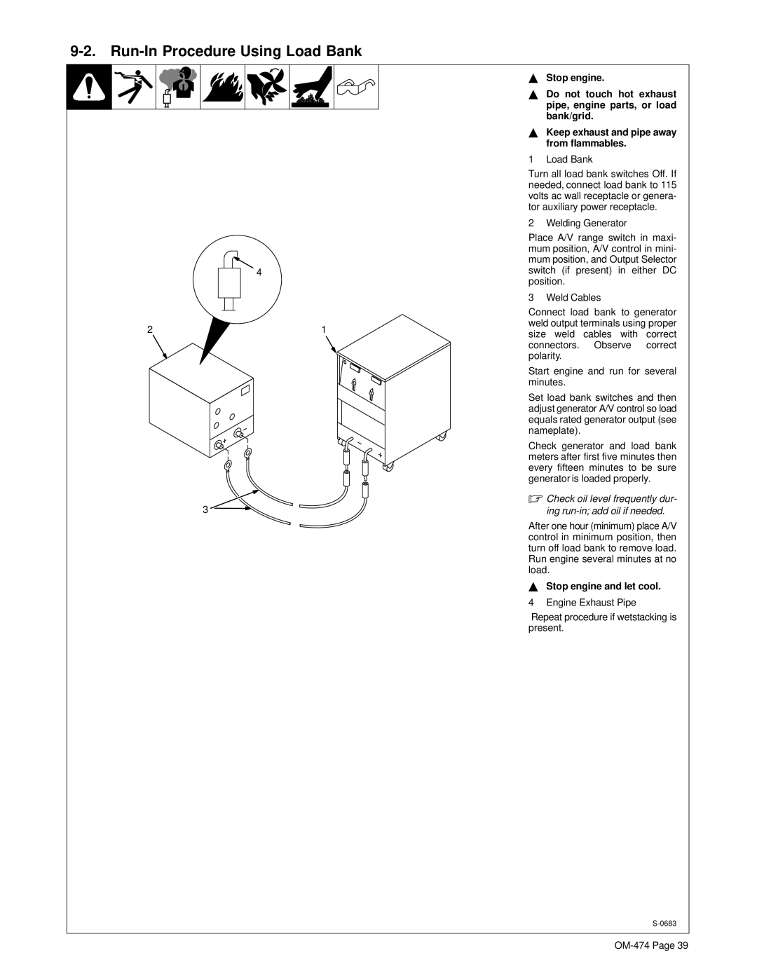 Hobart Welding Products OM-474 manual Run-In Procedure Using Load Bank 