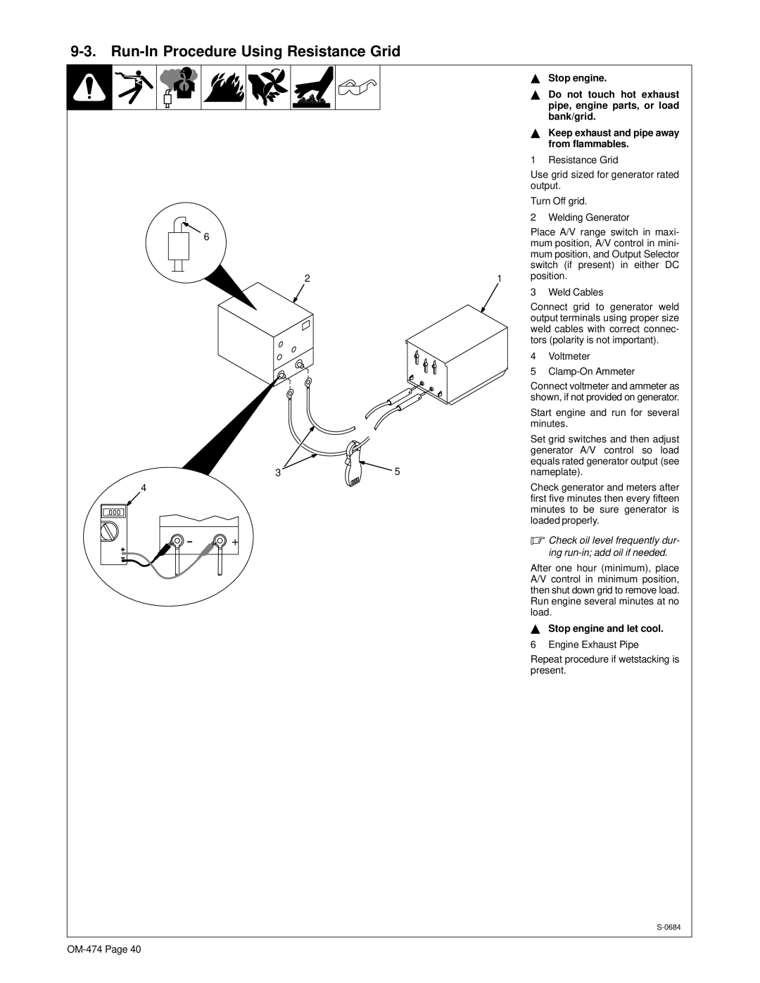 Hobart Welding Products OM-474 manual Run-In Procedure Using Resistance Grid, Do not touch hot exhaust, Bank/grid 