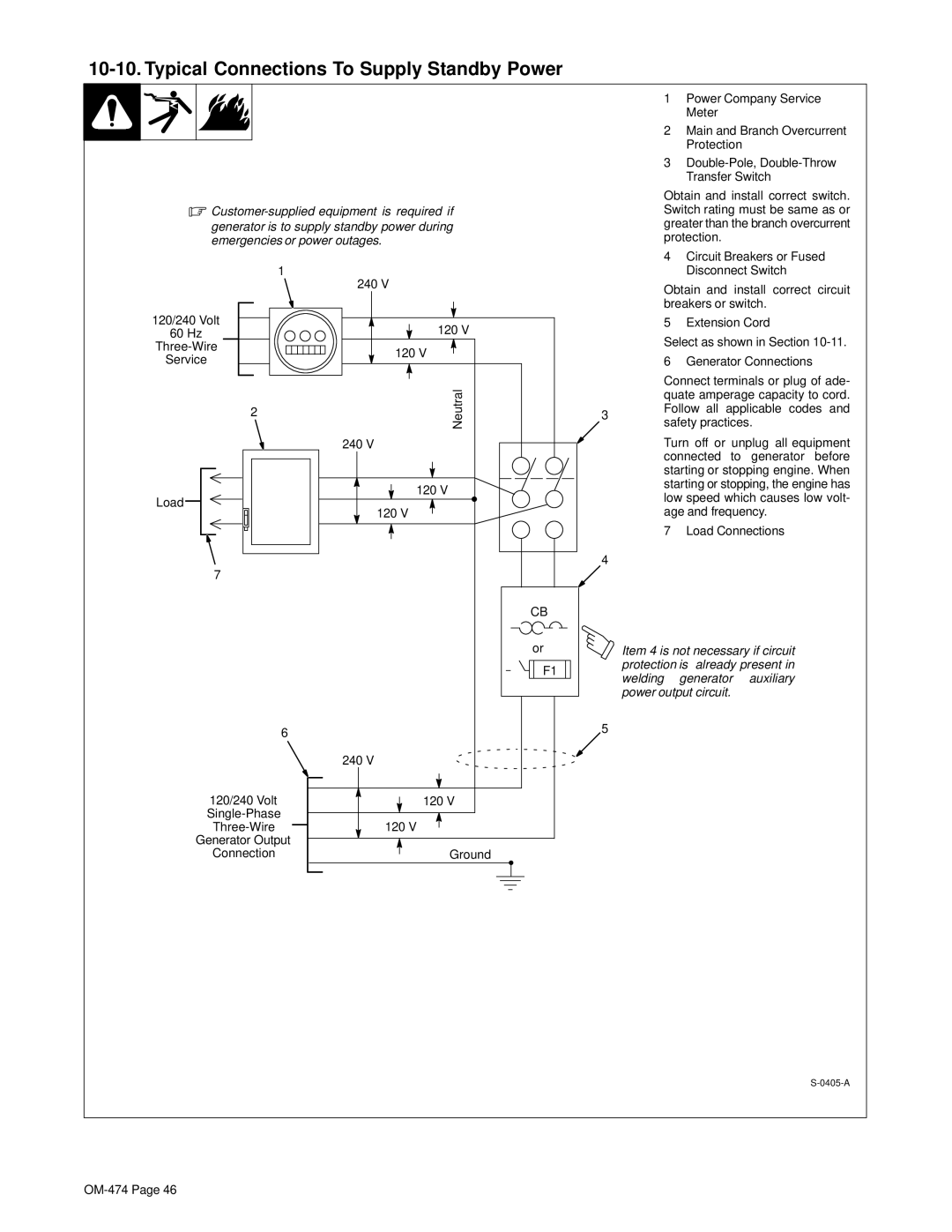 Hobart Welding Products OM-474 manual Typical Connections To Supply Standby Power, Item 4 is not necessary if circuit 