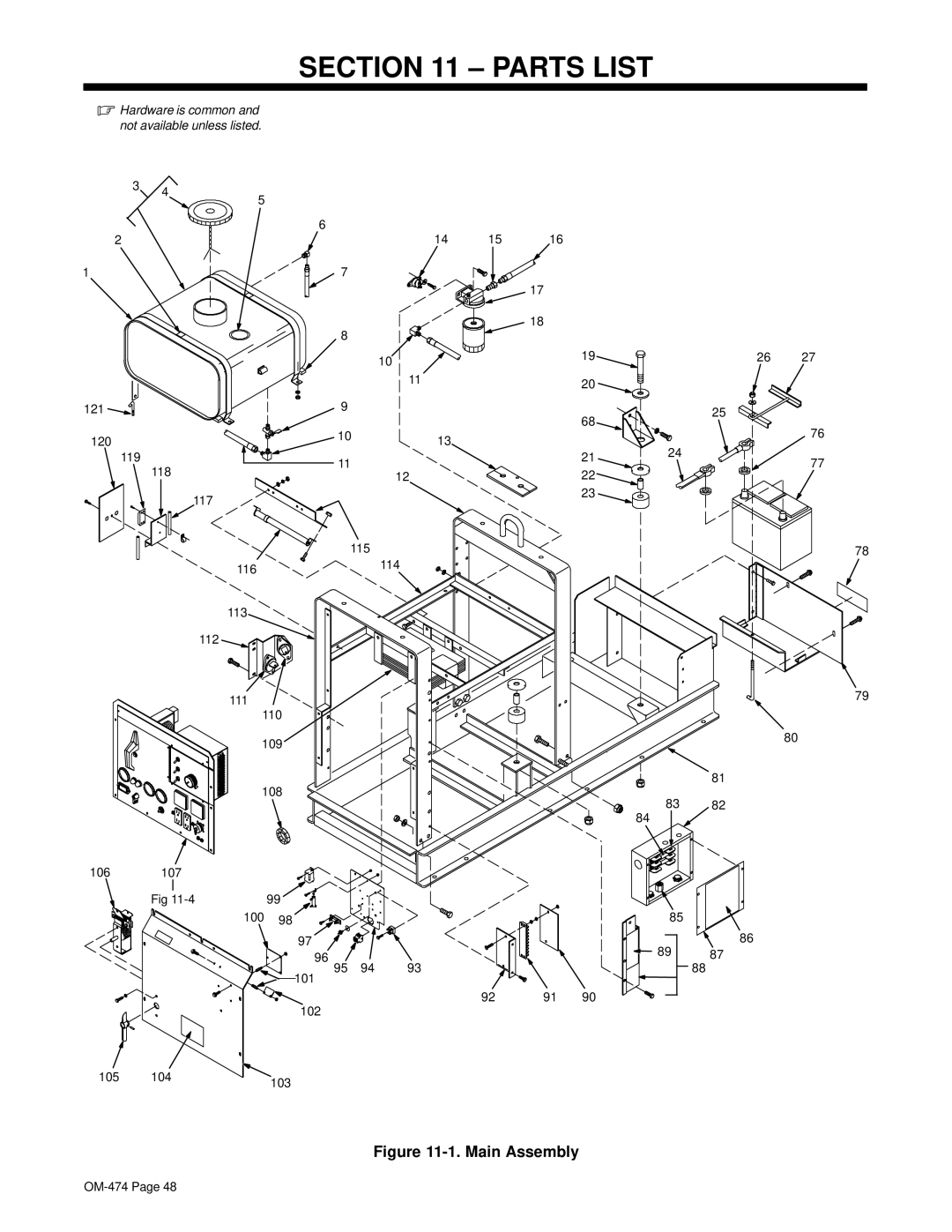 Hobart Welding Products OM-474 manual Parts List, 101 102 105 104 103 