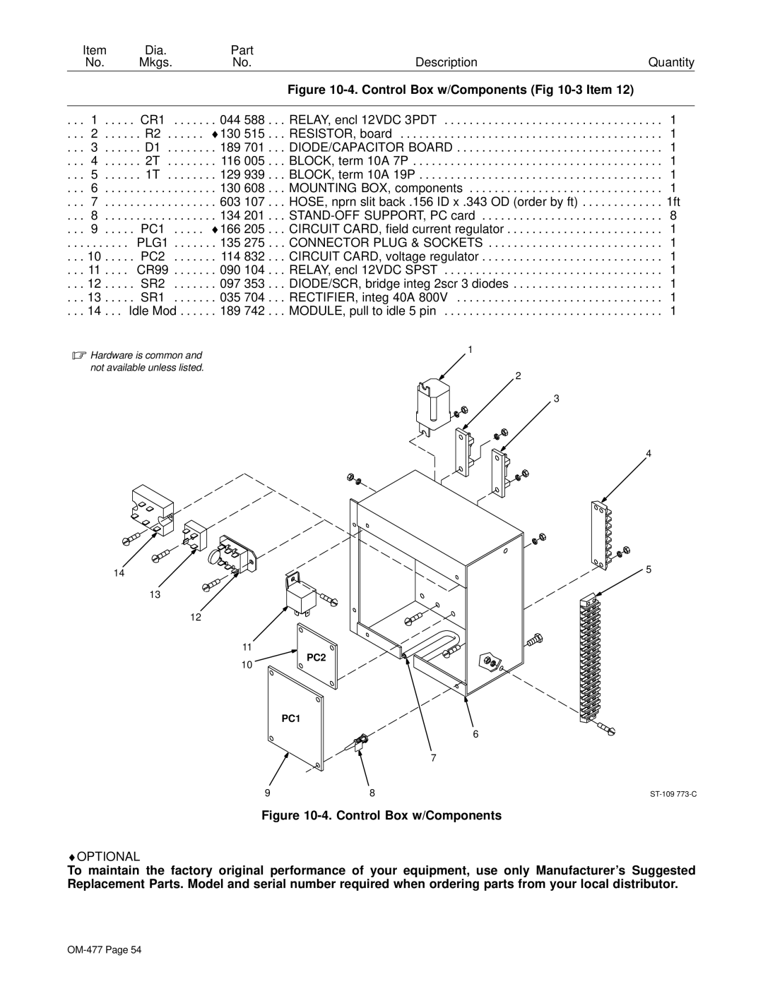 Hobart Welding Products OM-477 manual Control Box w/Components -3 Item 