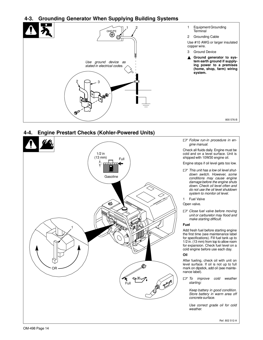 Hobart Welding Products OM-498 manual Grounding Generator When Supplying Building Systems 