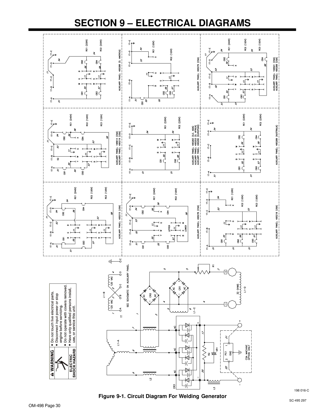 Hobart Welding Products OM-498 manual Electrical Diagrams, Circuit Diagram For Welding Generator 