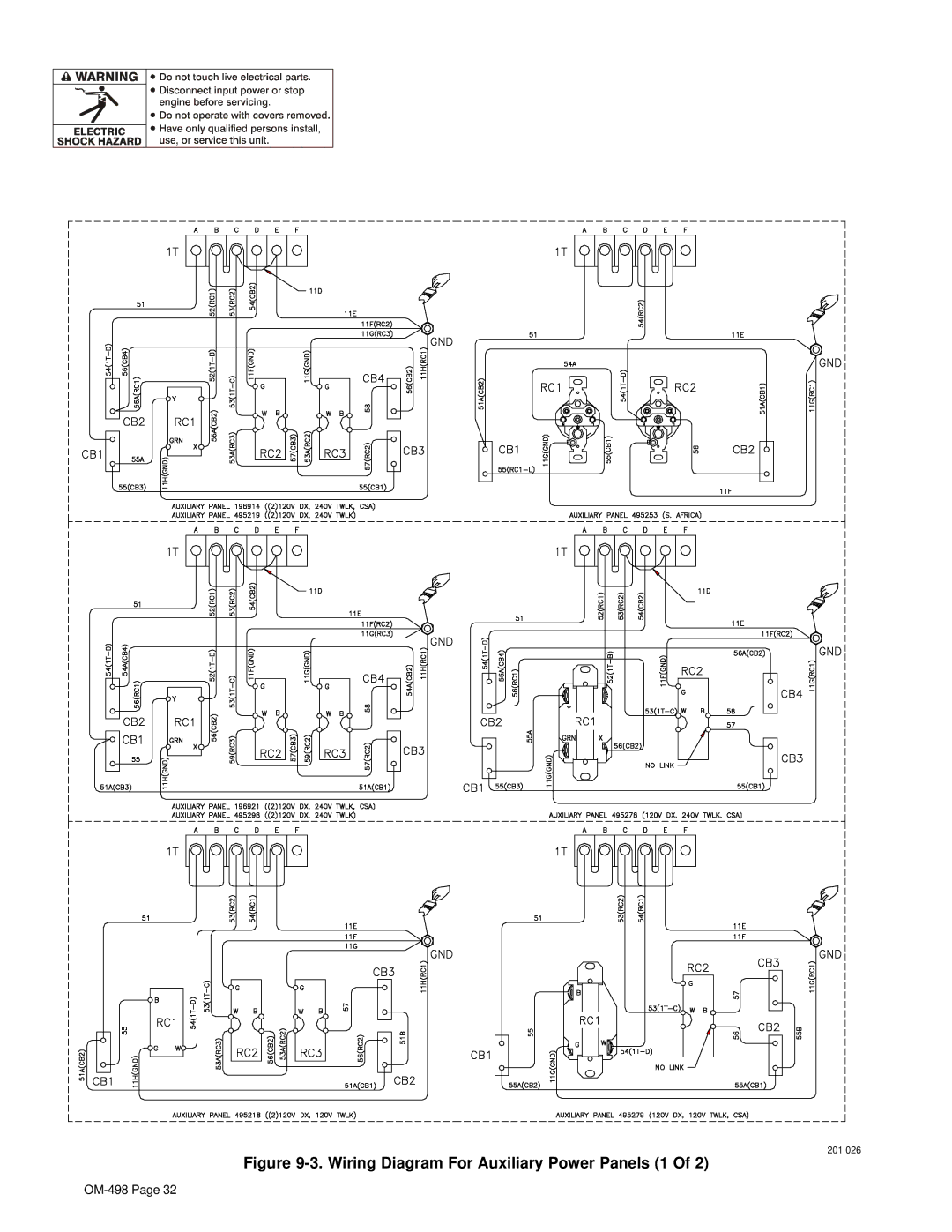 Hobart Welding Products OM-498 manual Wiring Diagram For Auxiliary Power Panels 1 