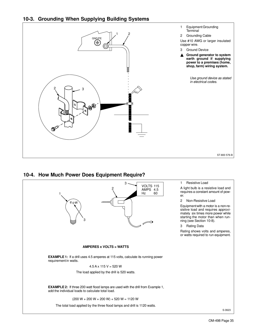 Hobart Welding Products OM-498 manual Grounding When Supplying Building Systems, How Much Power Does Equipment Require? 