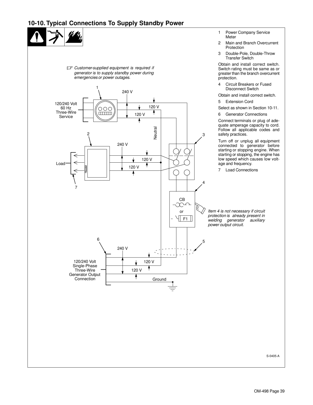 Hobart Welding Products OM-498 manual Power Company Service, Obtain and install correct switch, Extension Cord, 120, 60 Hz 