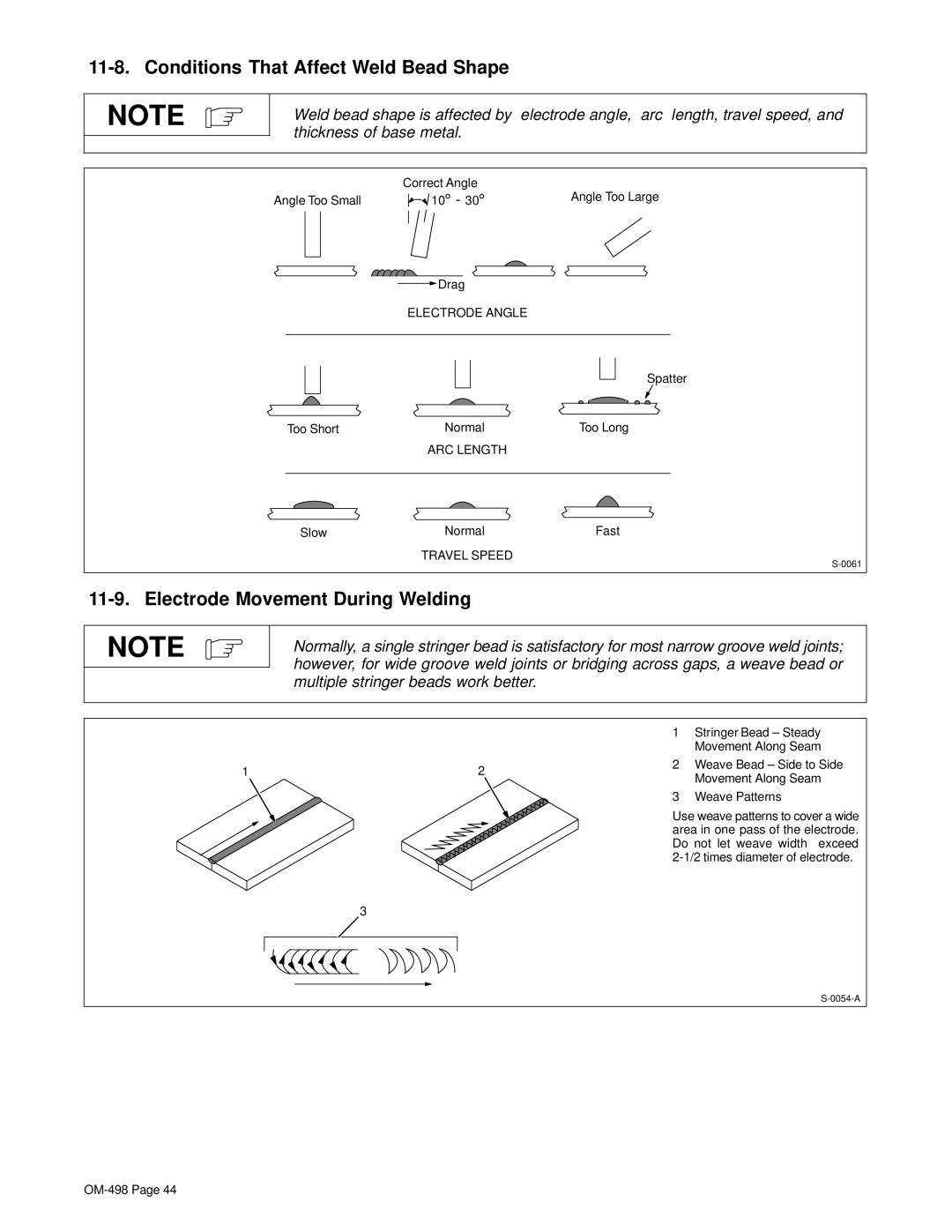 Hobart Welding Products OM-498 manual Conditions That Affect Weld Bead Shape, Electrode Movement During Welding 