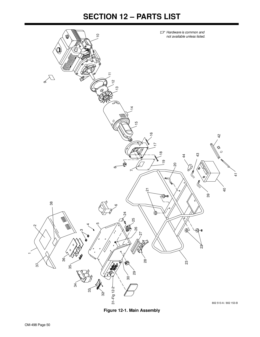 Hobart Welding Products OM-498 manual Parts List, 31-Fig 